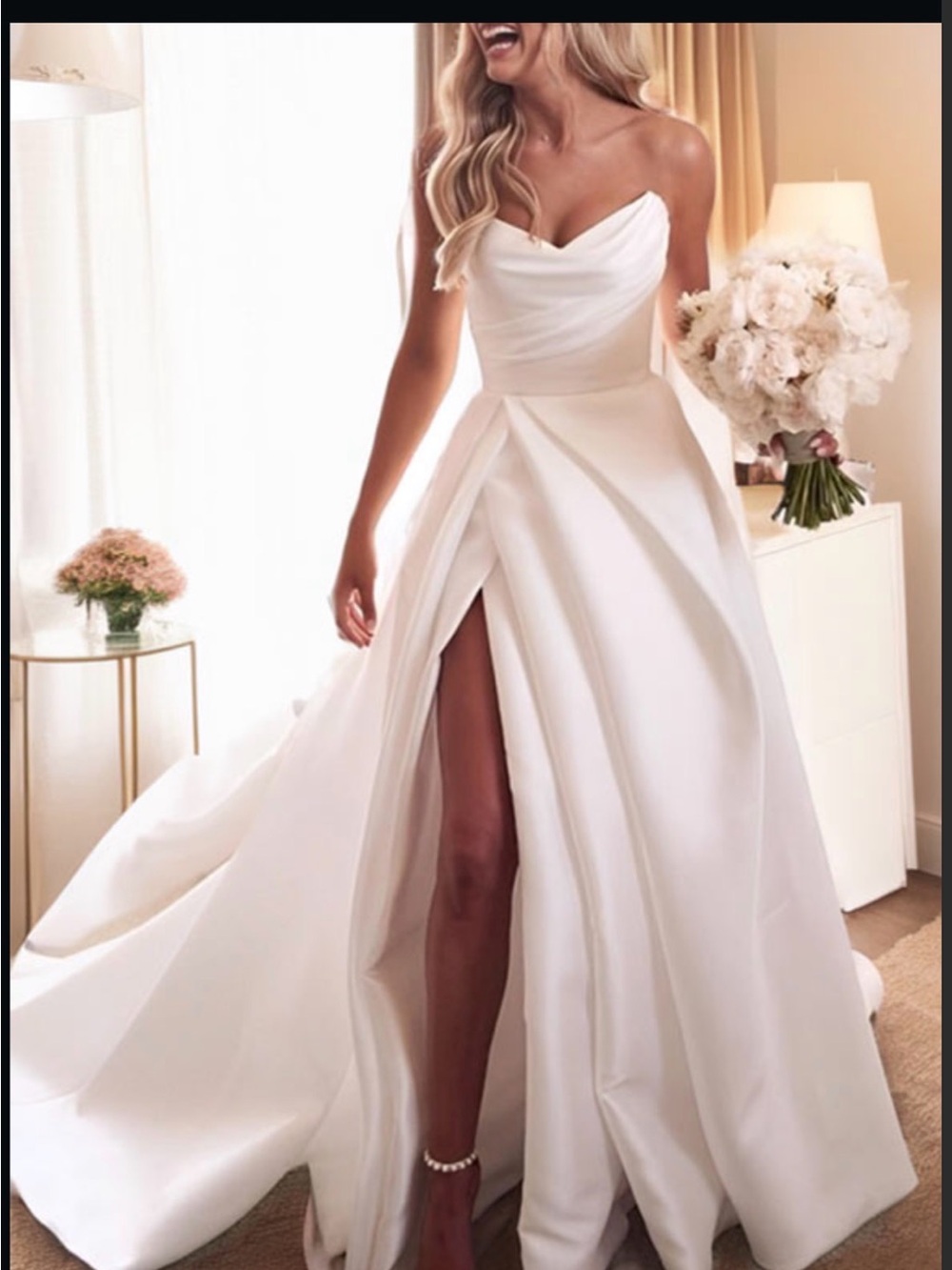 Elegant White Strapless Bridal Gown